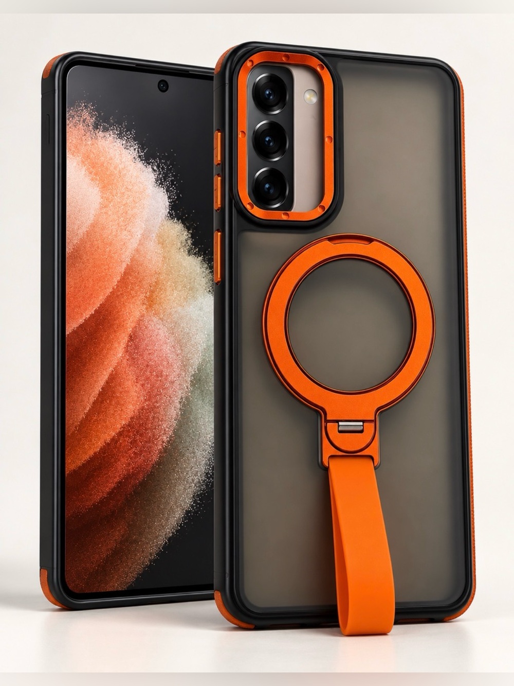 Orange & Black Magnetic Ring Case for Samsung Galaxy S21